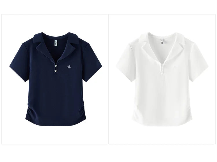Semir Polo Shirt Women Cropped Blazer Collar 2025 New Summer Embroidered Cool Feeling Slim Fit Top Slimming for Chic Outfits
