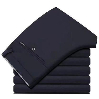 High Stretch Men's Dress Pants High Waist Elastic Formal Suit Pants Office Business Classic Casual Trousers Slim Fit Black Blue