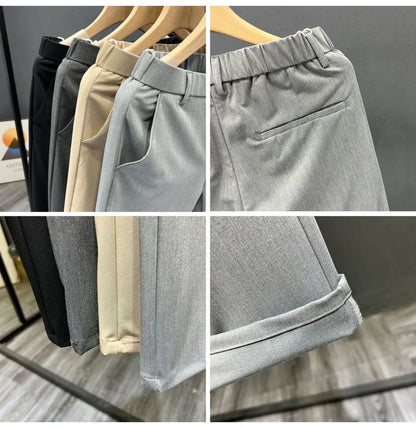 Men's Clothing Summer Fashion Business Casual All Match Suit Pants Formal Strecth Solid Straight Slim Trousers Pantalones Hombre