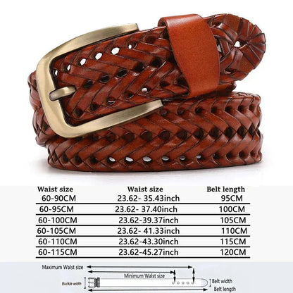 Men Genuine Leather Braided Belts Webbing High Quality Hand Vintage Belts for Men Gold Pin Buckle Casual for Jeans Strap HQ212