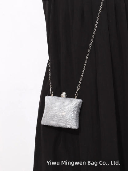 Diamond Crystal Handbag Evening Bag Cross-Border Wedding Ladies Party Shell Shape Polyester Handheld Bag with Lock Buckle