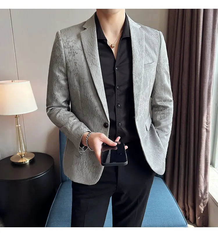 New Luxury Jacquard Floral Suit Jacket High Quality Men Business Slim Fit Casual Social Blazers Coats Formal Stage Prom Tuxedo