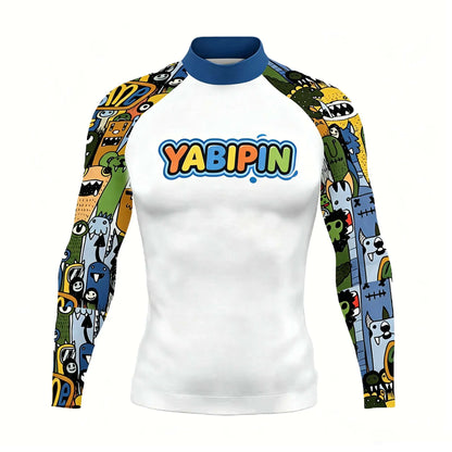 Men's Sun Protective Swim Tee with High Collar – Long Sleeve Surf & Dive Rash Guard, Quick Dry