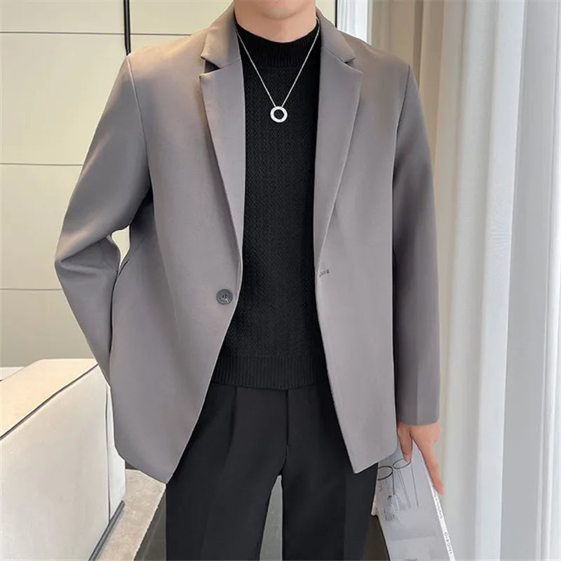 Spring Autumn Mens Blazers Coats Single Button Smart Casual Suit Jackets Men Solid Loose Fashion Youthful Vitality Blazers Man