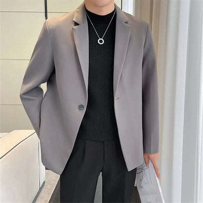 Spring Autumn Mens Blazers Coats Single Button Smart Casual Suit Jackets Men Solid Loose Fashion Youthful Vitality Blazers Man