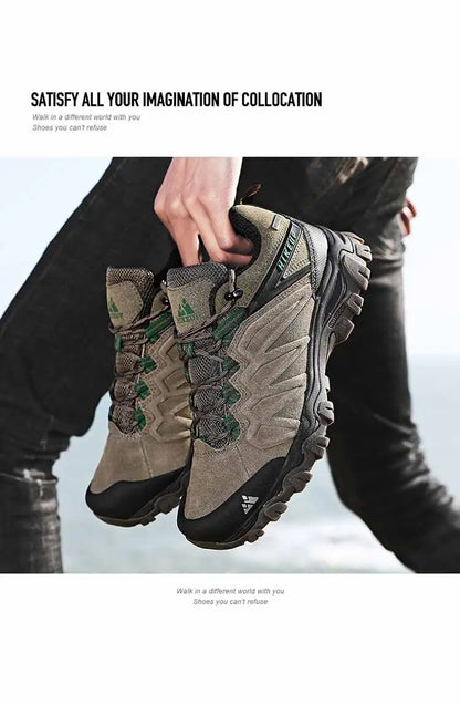 High Quality Leather Hiking Shoes Durable Outdoor Sport Men Trekking Leather Shoes Lace-Up Climbing Hunting Sneakers