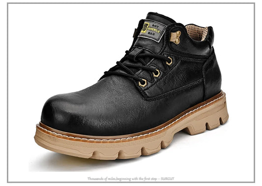 Men's Leather Boots 2026 New Ankle Motorcycle Boots Retro Handmade Luxury Lace Up Waterproof Shoes For Men Working Boots