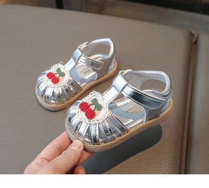 Summer Baby Girls Sandals Pu Leather Cartoon Strawberry Children's Beach Sandals Cowhide Non-slip Sole Kids Shoes