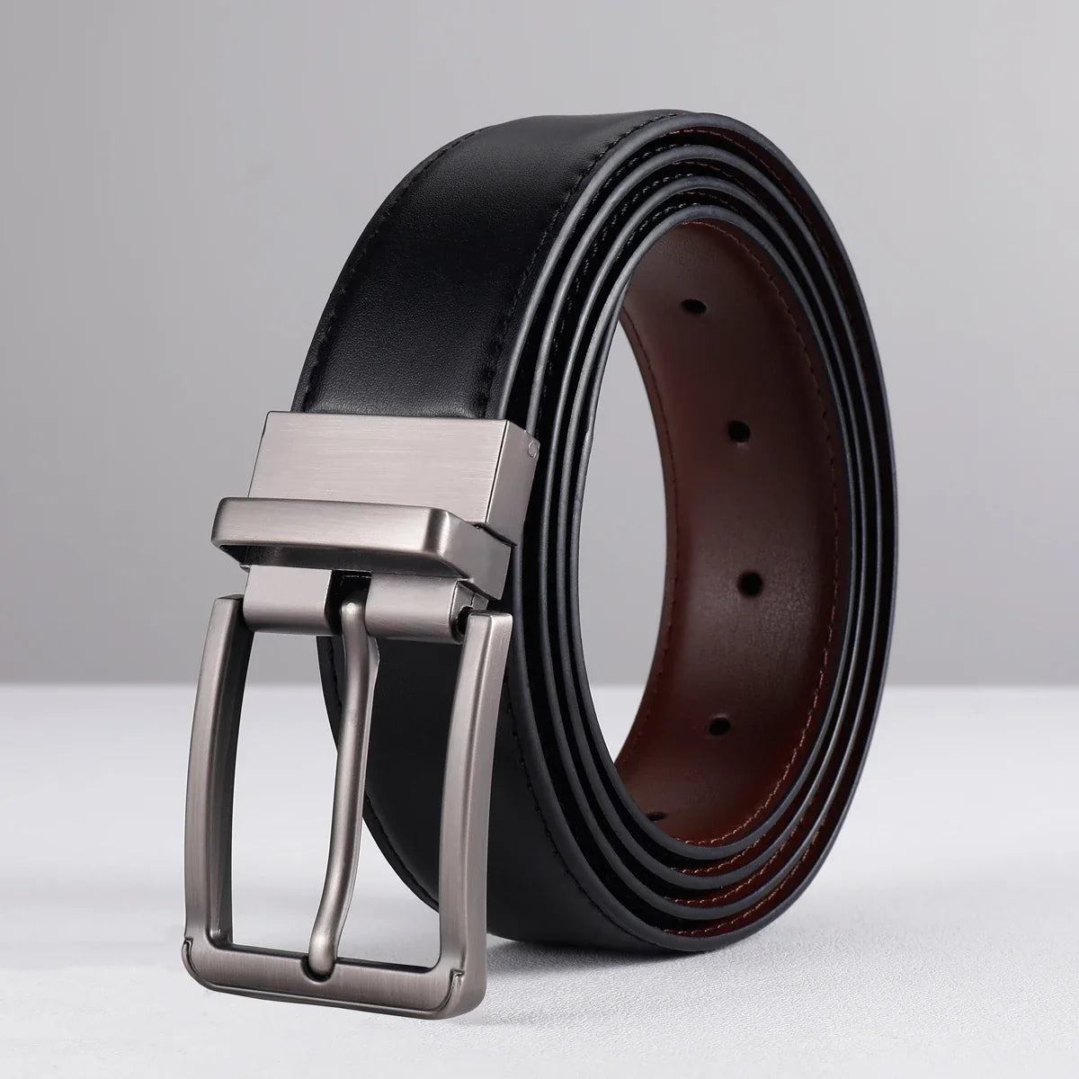 Genuine Leather Belt Double Sided Belt Men Belt Laser Engraving Luxury Strap Male Belt New Fashion Retro Pin Buckle High Quality