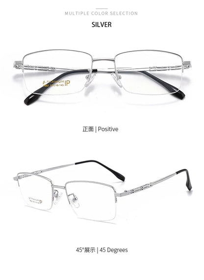 Pure Titanium Business Men's Half-rim Reading Glasses Men Fashion Simple Design Anti-blue Light Prescription Glasses 1052