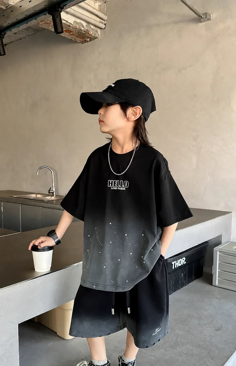Summer Boys Cotton Leisure Star Print Gradient T-Shirt Top+Shorts Workout Set School Kids 2PCS Tracksuit Children Outfit 5-16 Yr