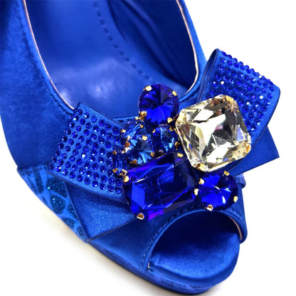 Shoes for Women High Heels INS Style Rhinestone Peep Toe Bow Gold Color New Italian Shoes and Bag for Party 2024