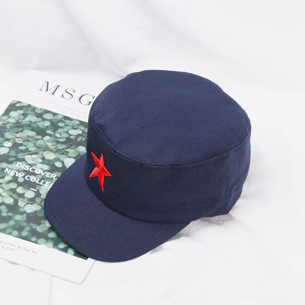 Unisex Cotton Men Cap Spring Summer Beach Outdoor Street Street Cool Church Sunhat Flat Top Hat With Red Star Dropshipping