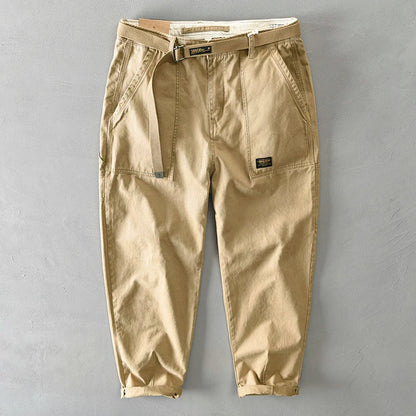 100 Cotton Men's Cropped Pants Trendy Straight Fit Cargo Trouser Male Ankle Length Korean Style Jappan Vintage Y2K Casual Khaki