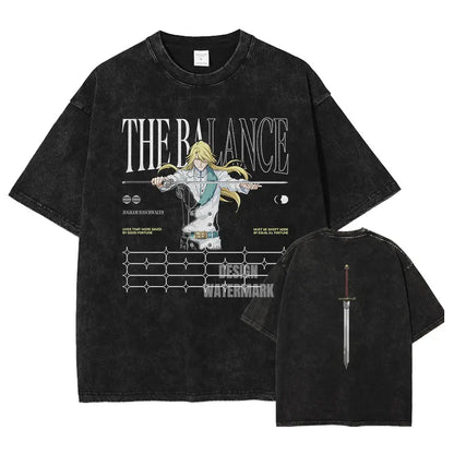 Anime B-Bleach T-Shirt Oversized Vintage Washed Zaraki Kenpachi T-Shirts Retro Harajuku Ichigo Rukia Tops Tees Man 100% Cotton