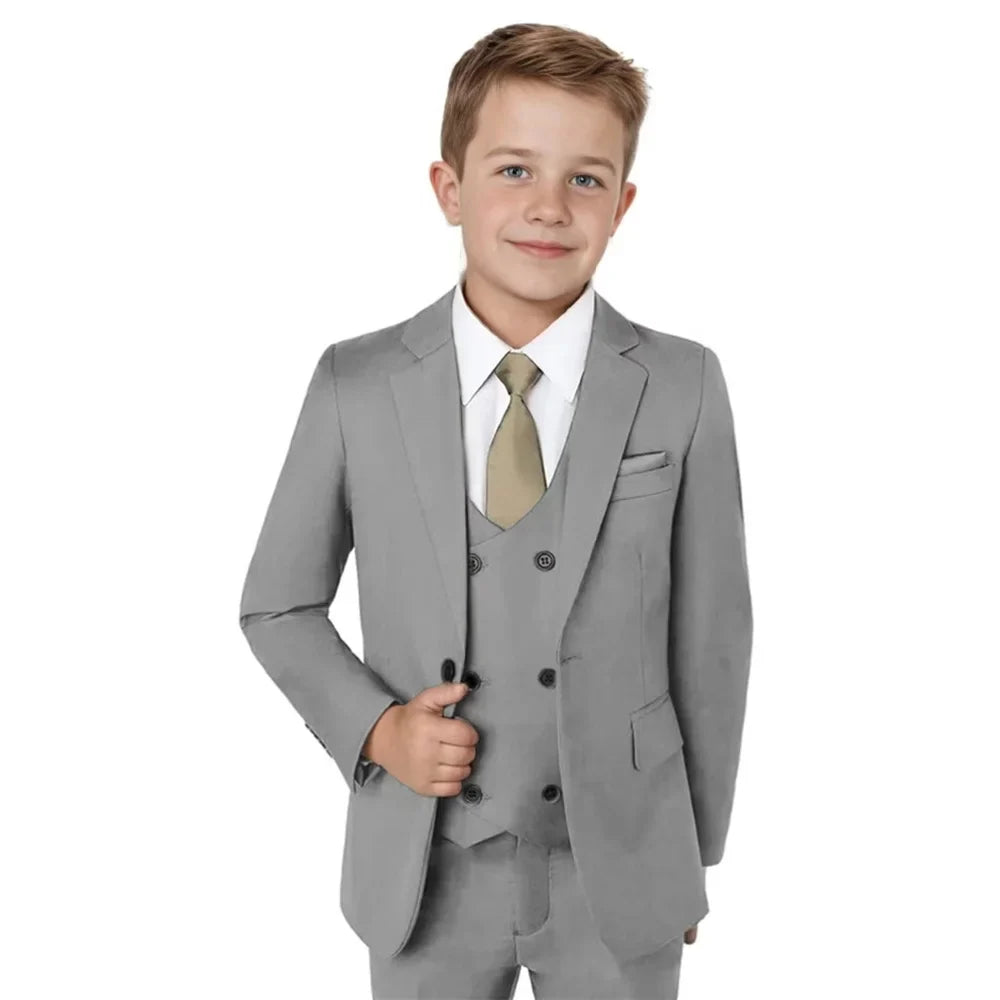 Boys Notched Lapel Suits 3 Pieces Wedding Ring Bearer Outfit,Classic Elegant Kids Suit Set Performance Outfit Plus Size