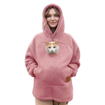 Ladies Winter Hooded Lamb Velvet Zipper Kangaroo Pocket Cat Dog Mommy Outwear Sweatshirt Comfortable Street Style Trendy Fashion