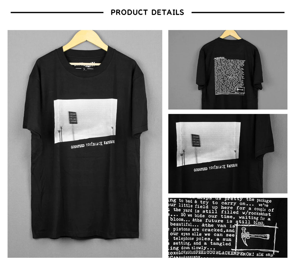 Black Emperor T-Shirt Post Rock Band Sigur Ros Men Washed Long Short Sleeves Men's Clothing Short Sleeves Cotton Print Shirt