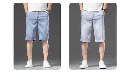 Lyocell Thin Men's Baggy Denim Shorts Loose Summer Casual  Stretch Soft Straight Jeans Male Brand Shorts Male Blue Grey