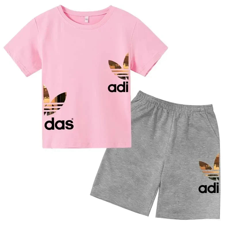 Kids Summer Leisure Letter 2pcs O-neck Short Sleeve T-shirts+Pants Suits 3-13 Years Boys Girls Casual Outfits Children Clothes