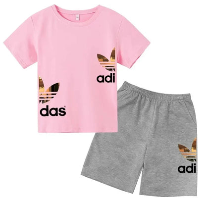 Kids Summer Leisure Letter 2pcs O-neck Short Sleeve T-shirts+Pants Suits 3-13 Years Boys Girls Casual Outfits Children Clothes