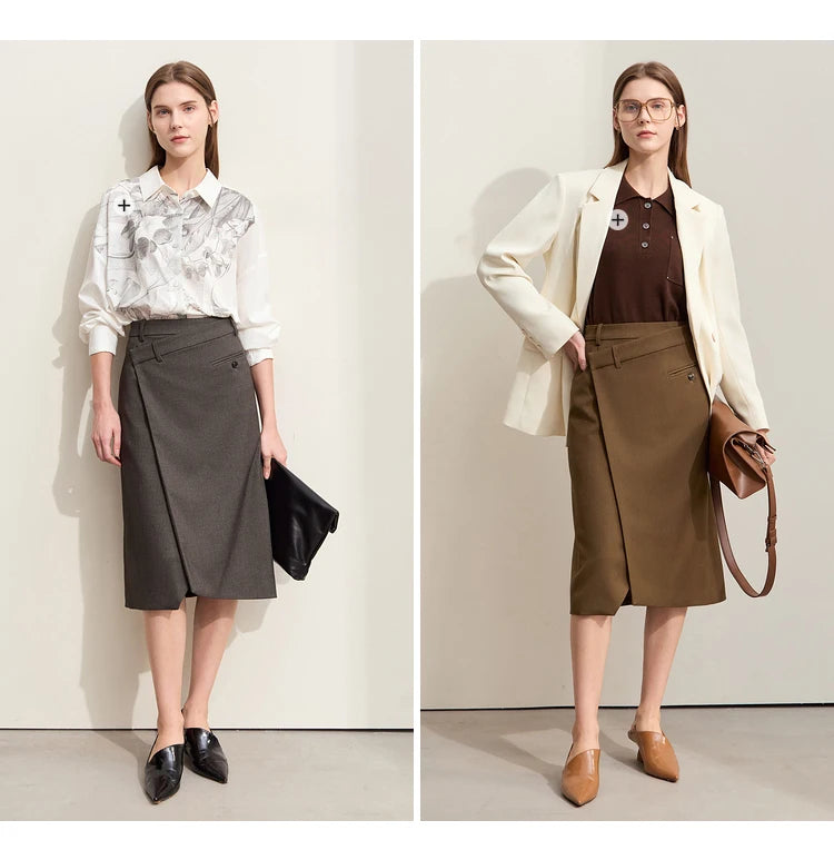 Minimalism 2024 Autumn Skirts for Women New Commuter Intellectual One-piece Wrap A-line Solid Slim Blazer Skirt 12443019