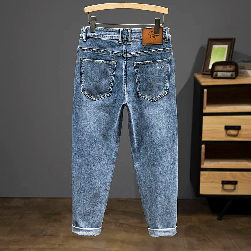 Nine-Point Pants Men's 2025 New Spring Autumn Fashion Casual Denim Trousers Cotton Slim Jeans  Blue Male Clothing Brand Clothing