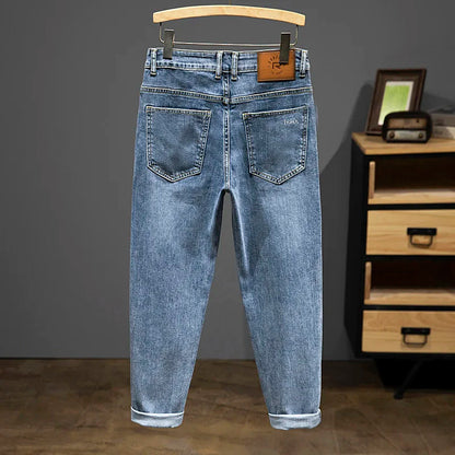 Nine-Point Pants Men's 2025 New Spring Autumn Fashion Casual Denim Trousers Cotton Slim Jeans  Blue Male Clothing Brand Clothing