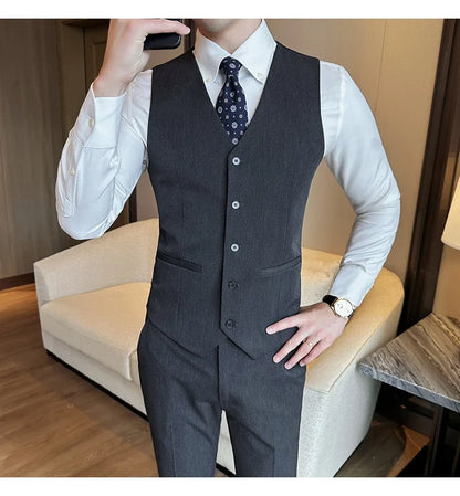 ( Vest + Pants) Men Luxury High Quality Business Suit Vest 2 pieces Formal Groom Wedding Dress Vest Set Fashion Club Clothing