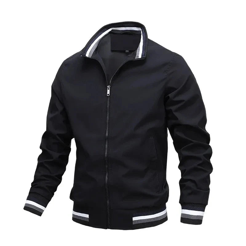 Autumn and winter men's standing collar casual zipper business jacket outdoor sports jacket waterproof and windproof solid color