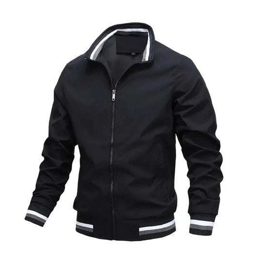 Autumn and winter men's standing collar casual zipper business jacket outdoor sports jacket waterproof and windproof solid color