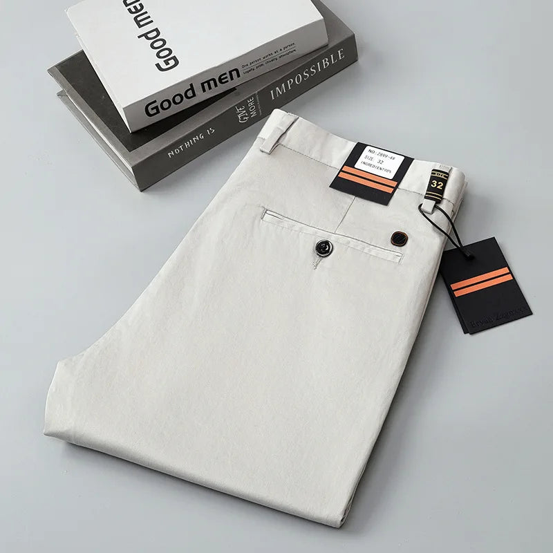 97% Cotton Straight Casual Pants Business formal Black Blue Stretch Mens Trousers Khaki Brown Mens Pants