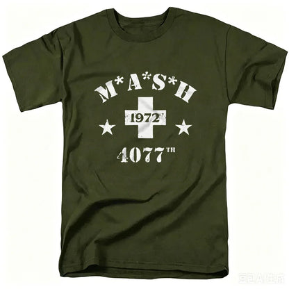 Mash Distressed Logo T Shirt Mens 4077 Licensed Classic TV Show Militarryy Green2026 High quality Brand Casual