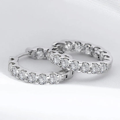 18k Plated Total 2.6CT Full Moissanite Hoop Earring for Women Sparkling Wedding Party Earring 925 Sterling Silver Jewelry