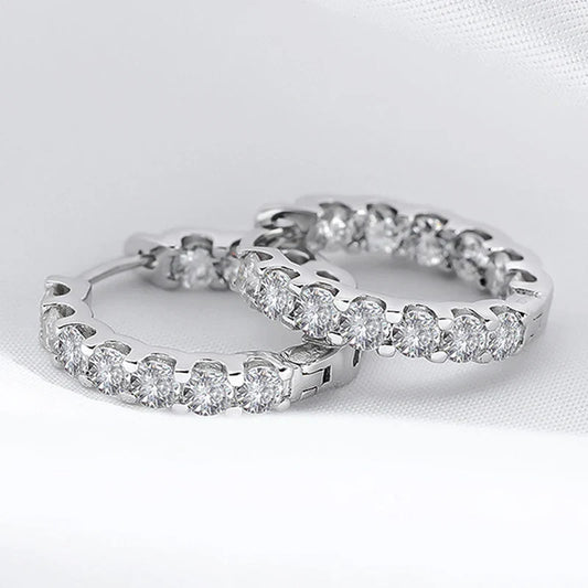 18k Plated Total 2.6CT Full Moissanite Hoop Earring for Women Sparkling Wedding Party Earring 925 Sterling Silver Jewelry