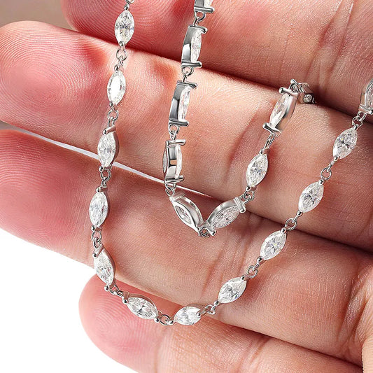 14.35-19ct Marquise Cut Moissanite Tennis Necklaces for Women Wedding Jewelry s925 Silver Authentic Moissanite Necklace