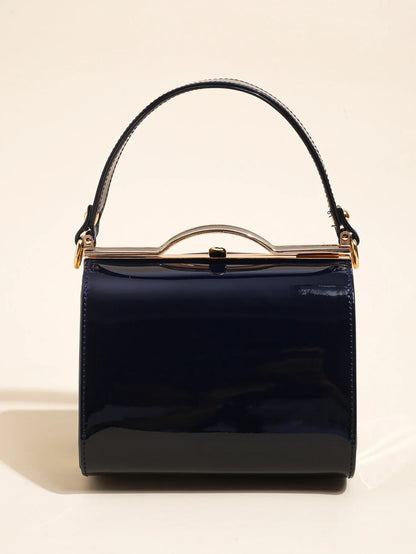 Highlight Cute Simple Patent Leather Pearlescent Leather Handheld Hard Shell Clip Dinner Bag