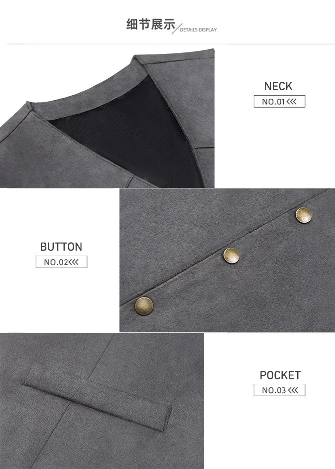 Mens Solid Suit Vests Slim Fit Classic V Neck Metal Buttons Suede Vest for Men Business Professional Smart Casual Waistcoat