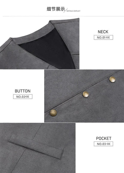 Mens Solid Suit Vests Slim Fit Classic V Neck Metal Buttons Suede Vest for Men Business Professional Smart Casual Waistcoat