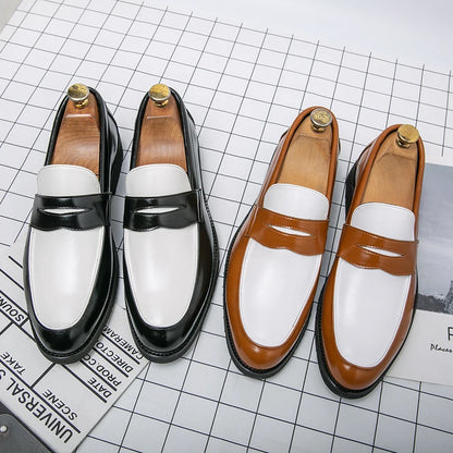 Italian Luxury Brand Loafers Men's Black and White Color Leather Shoes Slip-on Fashion Soft-soled Casual Shoes Wedding Moccasin