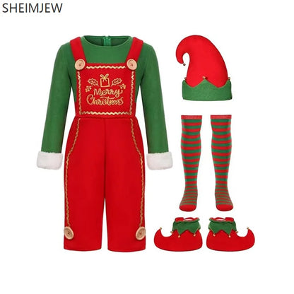 Funny Adult Santa Claus Cosplay Costume Boys Girls Green Christmas Elf Clothes Family Outfit New Year Christmas Dress Set