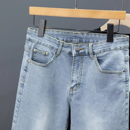 New Men's Little Feet Skinny Jeans Light Blue Spring Summer Thin Elastic Denim Pants Classic Korean Washed Cowboy Trousers