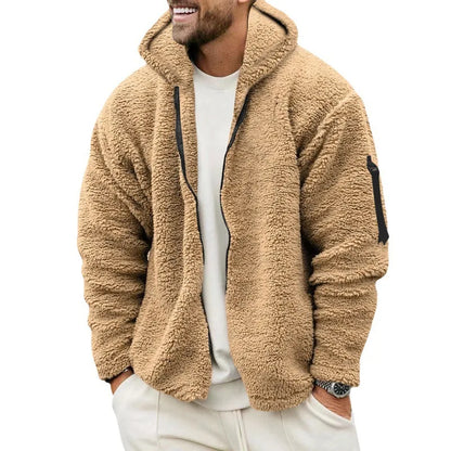 Men's Autumn and Winter Double-Sided Fleece Warm Jacket  Loose Hooded Casual Jacket