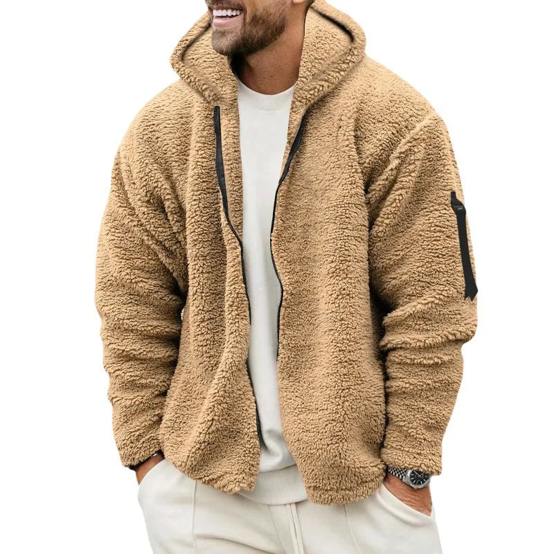 Men's Autumn and Winter Double-Sided Fleece Warm Jacket  Loose Hooded Casual Jacket