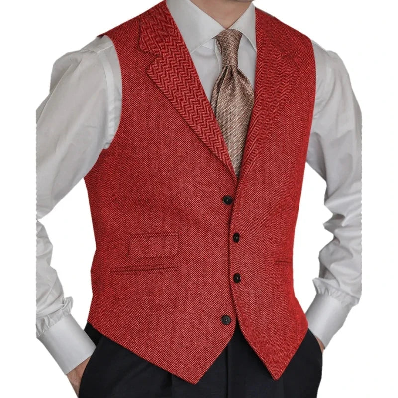 Men Vest Brown Classic Herringbone Pattern Suit Vest Notch Lapel Waistcoat Slim Formal For Wedding Groomsmen Banquet Men Suit