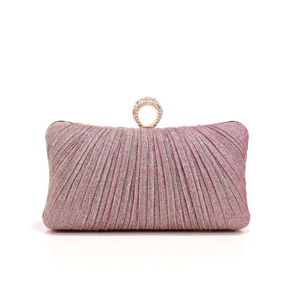 Valentine's Day Evening Bags Finger Ring Diamonds Clutch Ruched Fashion Prom Dinner Handbags With Chain Purse