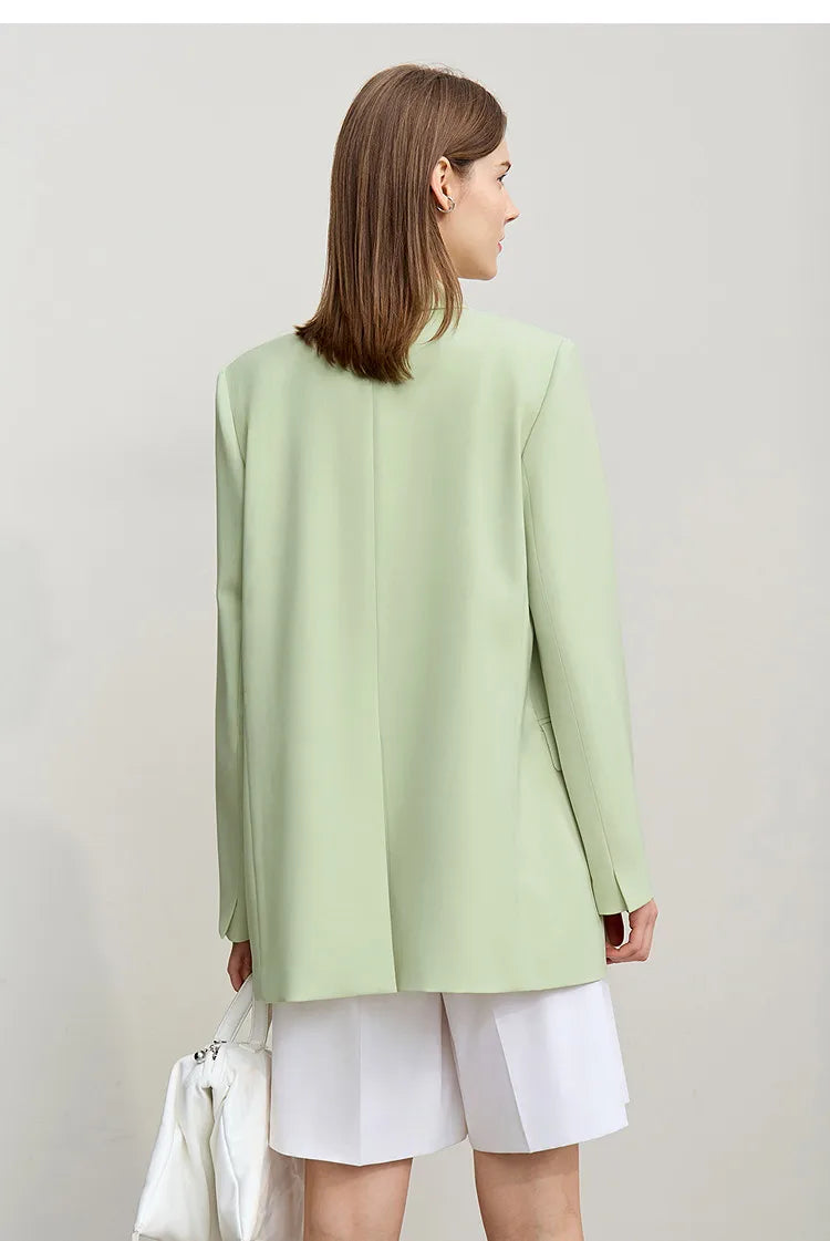 Women's Jacket 2026 Autumn New Commuter Button Shoulder Pad Suit Loose Anti-wrinkle Medium And Long Blazer Top 12611021