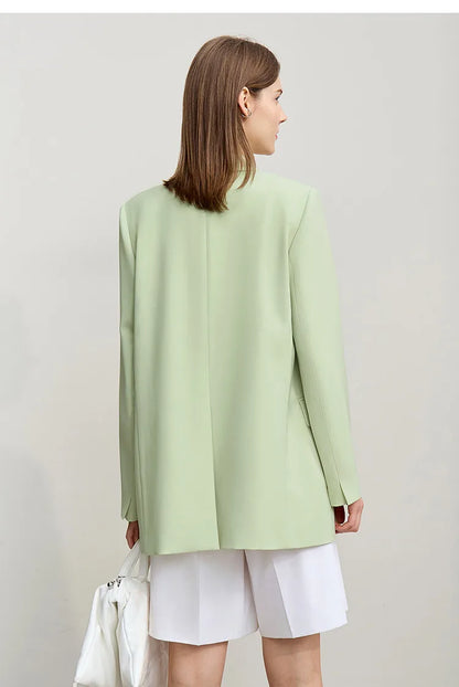 Women's Jacket 2026 Autumn New Commuter Button Shoulder Pad Suit Loose Anti-wrinkle Medium And Long Blazer Top 12611021