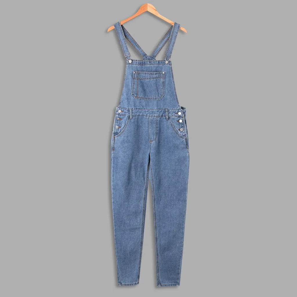 Men Pocket Jeans Overall Jumpsuit Streetwear Overall Suspender Pants Baggy Denim Harajuku Loose Pant Breathable Long Trousers