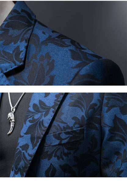 British Style Luxury Jacquard Blazers Men Clothing 2022 Business Slim Fit Casual Suit Coat Men Groom Wedding Suit Printed Blazer